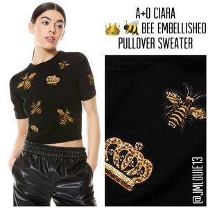 Alice + Olivia Ciara Bee Embellished Pullover Sweater
